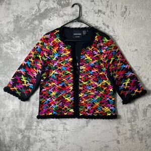 Michael Simon Tulle Embellished Jacket Textured Statement Art Eclectic XL